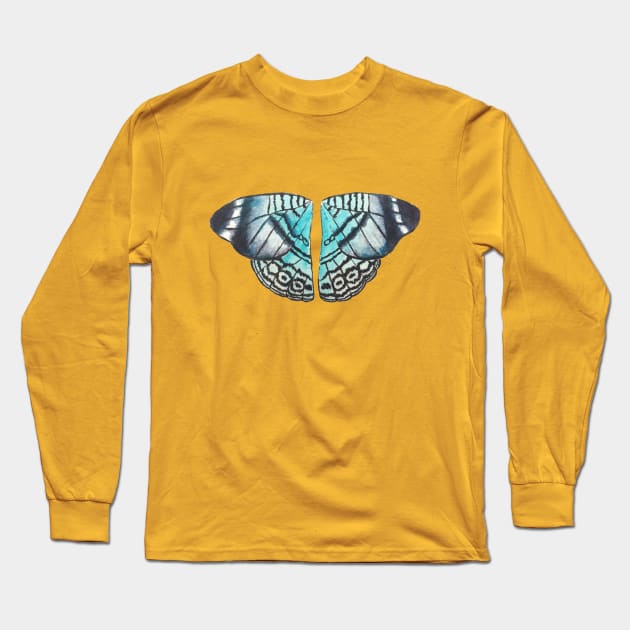 Blue butterfly/moth wings watercolour painting Long Sleeve T-Shirt by toffany's